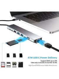 DAYTONA  FC55 8 in 1 HUB Type-C To 2*usb 3.0 2*Type-C RJ45 GİGABİT 4K Ultra Hd HDMI Sd Tf Kart,8ın1 Çevirici Adaptör typ - 5